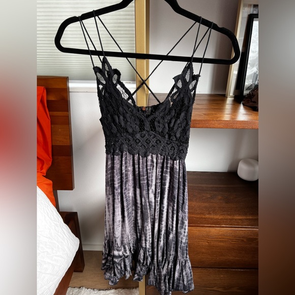 Free People Adella Tie Dye Slip Dress in Black - Picture 2 of 4
